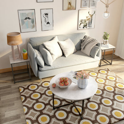 3 Piece Faux Marble Coffee Table Set with Round and Rectangular Tables - Grey