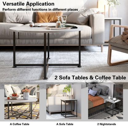3 Piece Faux Marble Coffee Table Set with Round and Rectangular Tables - Grey