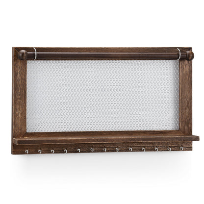 Wall Mounted Jewelry Storage Rack with Hooks, Mesh, Shelf and Rod