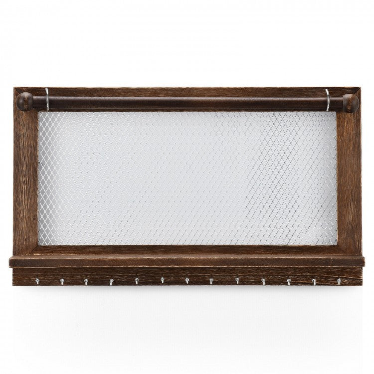 Wall Mounted Jewelry Storage Rack with Hooks, Mesh, Shelf and Rod