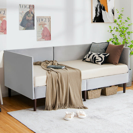 Twin Upholstered Daybed with Sturdy Wood Frame and Velvet Fabric for Living Room or Guest Room Grey