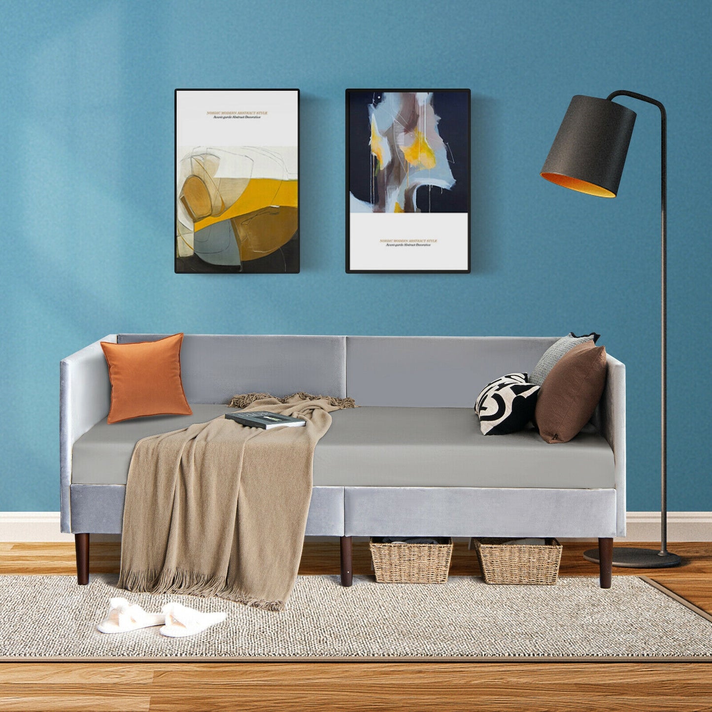 Twin Upholstered Daybed with Sturdy Wood Frame and Velvet Fabric for Living Room or Guest Room Grey
