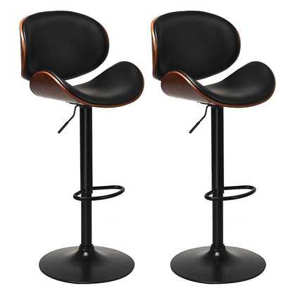 Set of 2 Counter Height Swivel Bar Stools with Adjustable Seat and PU Leather Finish
