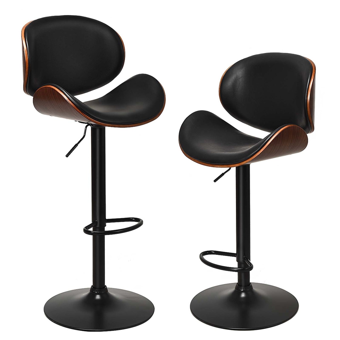 Set of 2 Counter Height Swivel Bar Stools with Adjustable Seat and PU Leather Finish