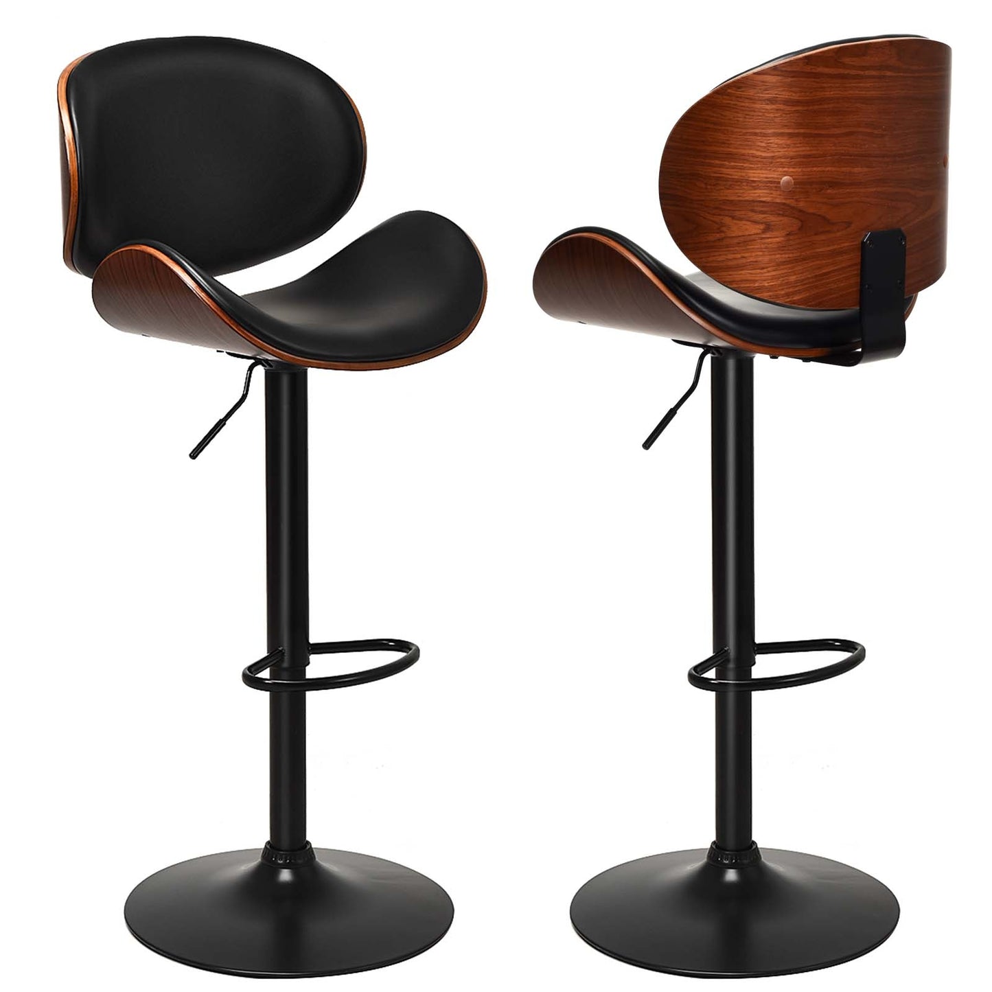 Set of 2 Counter Height Swivel Bar Stools with Adjustable Seat and PU Leather Finish
