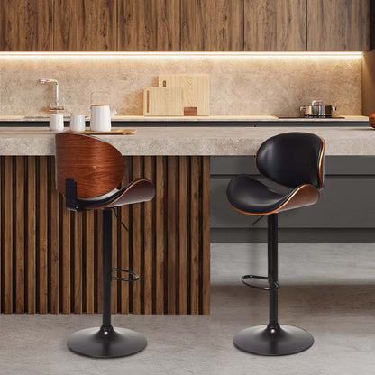 Set of 2 Counter Height Swivel Bar Stools with Adjustable Seat and PU Leather Finish