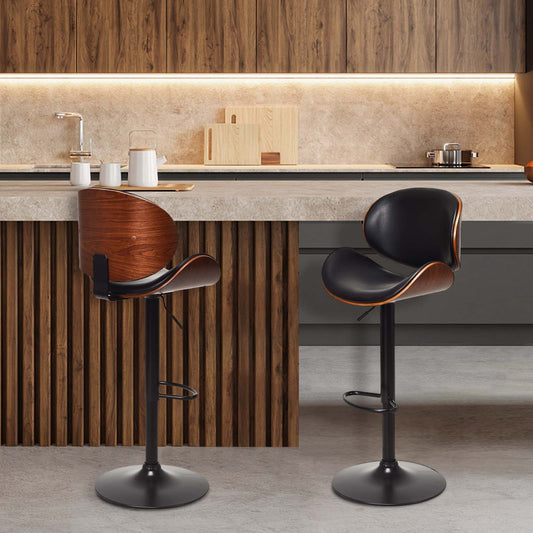 Set of 2 Counter Height Swivel Bar Stools with Adjustable Seat and PU Leather Finish