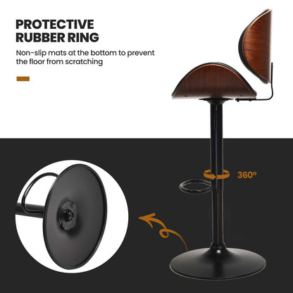 Set of 2 Counter Height Swivel Bar Stools with Adjustable Seat and PU Leather Finish