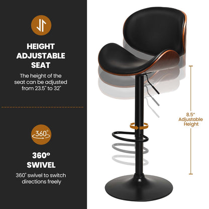 Set of 2 Counter Height Swivel Bar Stools with Adjustable Seat and PU Leather Finish