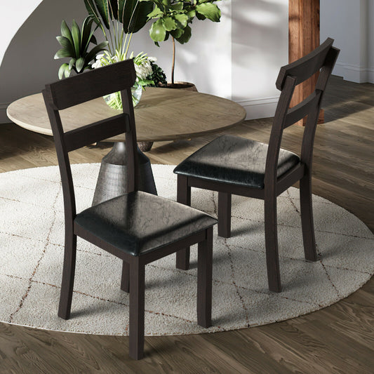 2 Dining Chairs with Rubber Wood Frame and Faux Leather Cushion for Dining Room