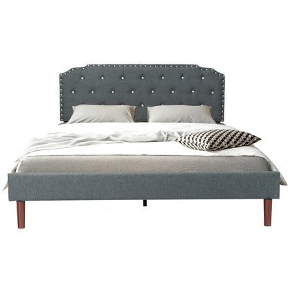 Luxury Upholstered Bed Frame with Adjustable Crystal-Tufted Diamond Headboard – Queen Size