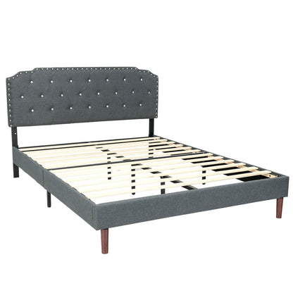 Luxury Upholstered Bed Frame with Adjustable Crystal-Tufted Diamond Headboard – Full Size