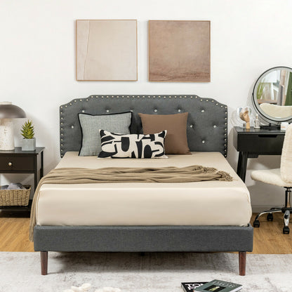 Luxury Upholstered Bed Frame with Adjustable Crystal-Tufted Diamond Headboard – Full Size