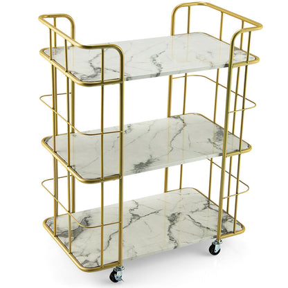 Elegant 3-Tier Rolling Kitchen Cart with Faux Marble Top and Gold Frame Handles