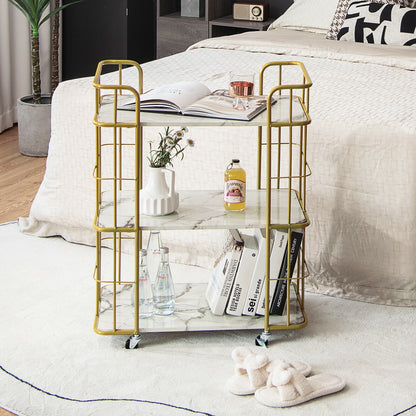 Elegant 3-Tier Rolling Kitchen Cart with Faux Marble Top and Gold Frame Handles