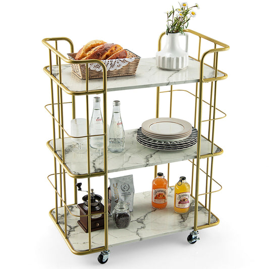 Elegant 3-Tier Rolling Kitchen Cart with Faux Marble Top and Gold Frame Handles