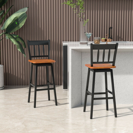 Set of 2 Swivel Counter Bar Stools with Solid Wood Frame, 30.5 Inch Seat Height, Black