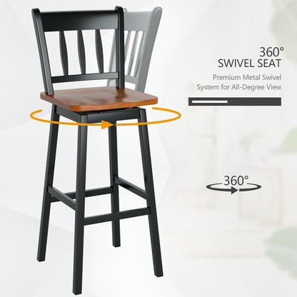 Set of 2 Swivel Counter Bar Stools with Solid Wood Frame, 30.5 Inch Seat Height, Black