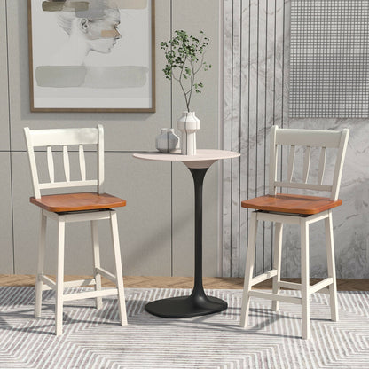 Set of 2 Swivel Counter Bar Stools with Solid Wood Frame, 24.5 Inch Seat Height, White