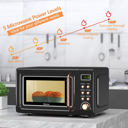 700W Retro 0.7 Cu. Ft Microwave with 5 Power Levels & Child Lock