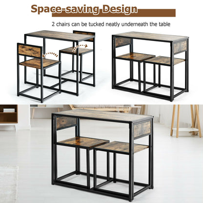 Space-Saving 3-Piece Dining Set with Metal Frame Table and 2 Chairs for Cozy Areas