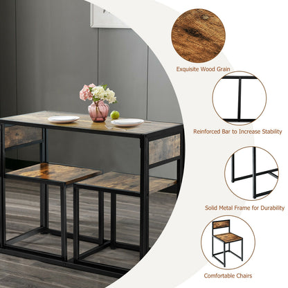 Space-Saving 3-Piece Dining Set with Metal Frame Table and 2 Chairs for Cozy Areas