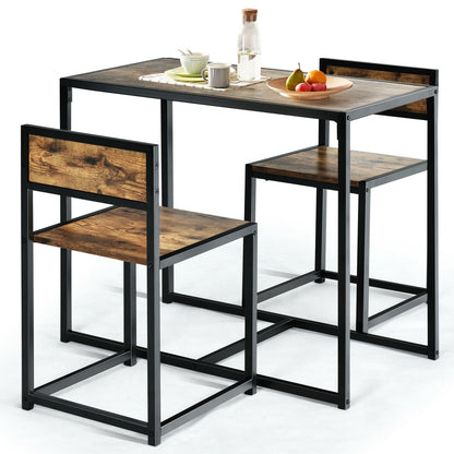 Space-Saving 3-Piece Dining Set with Metal Frame Table and 2 Chairs for Cozy Areas