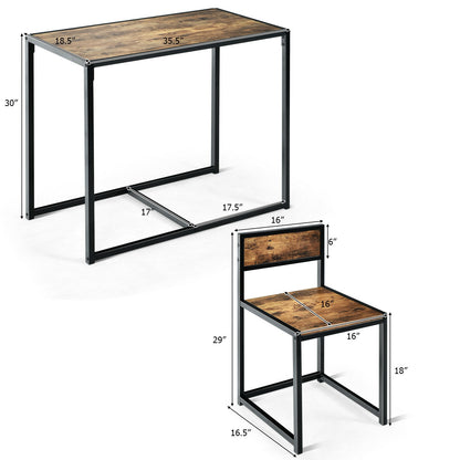 Space-Saving 3-Piece Dining Set with Metal Frame Table and 2 Chairs for Cozy Areas