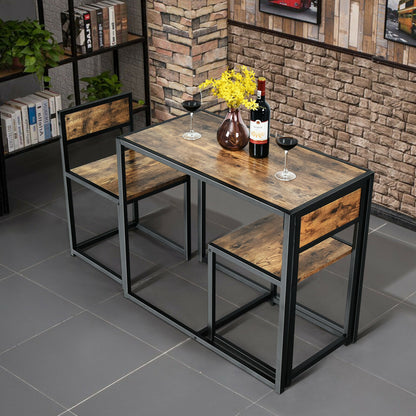 Space-Saving 3-Piece Dining Set with Metal Frame Table and 2 Chairs for Cozy Areas