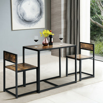 Space-Saving 3-Piece Dining Set with Metal Frame Table and 2 Chairs for Cozy Areas