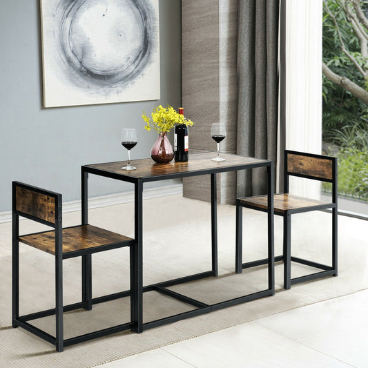 Space-Saving 3-Piece Dining Set with Metal Frame Table and 2 Chairs for Cozy Areas