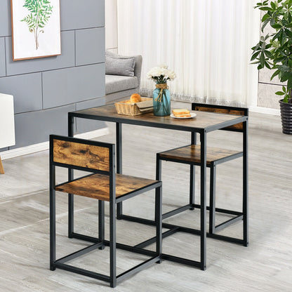Space-Saving 3-Piece Dining Set with Metal Frame Table and 2 Chairs for Cozy Areas