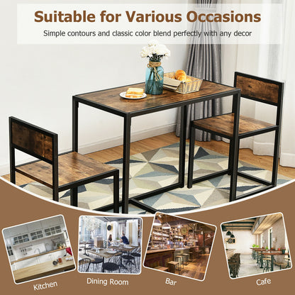 Space-Saving 3-Piece Dining Set with Metal Frame Table and 2 Chairs for Cozy Areas