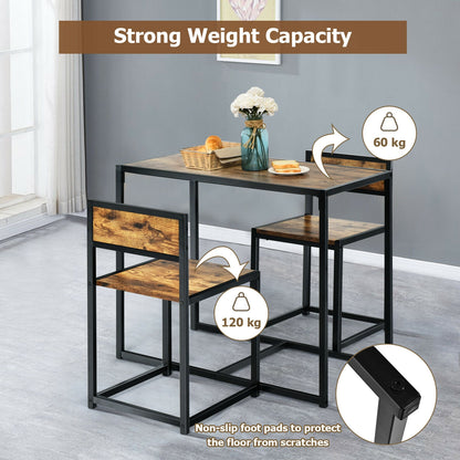 Space-Saving 3-Piece Dining Set with Metal Frame Table and 2 Chairs for Cozy Areas