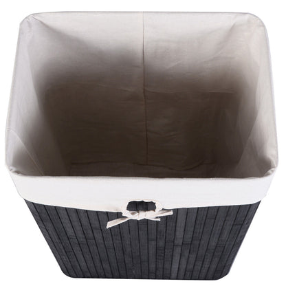 Rectangular Bamboo Laundry Basket with Lid and PU Leather Handles