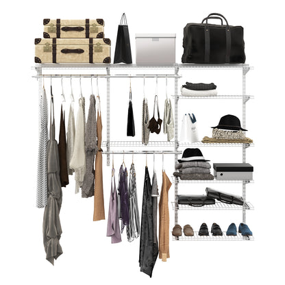 Adjustable Closet Organizer Kit with Shelves and Hanging Rods for 4–6 FT Spaces – Steel Storage System, Grey