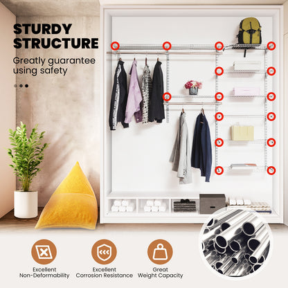 Adjustable Closet Organizer Kit with Shelves and Hanging Rods for 4–6 FT Spaces – Steel Storage System, Grey