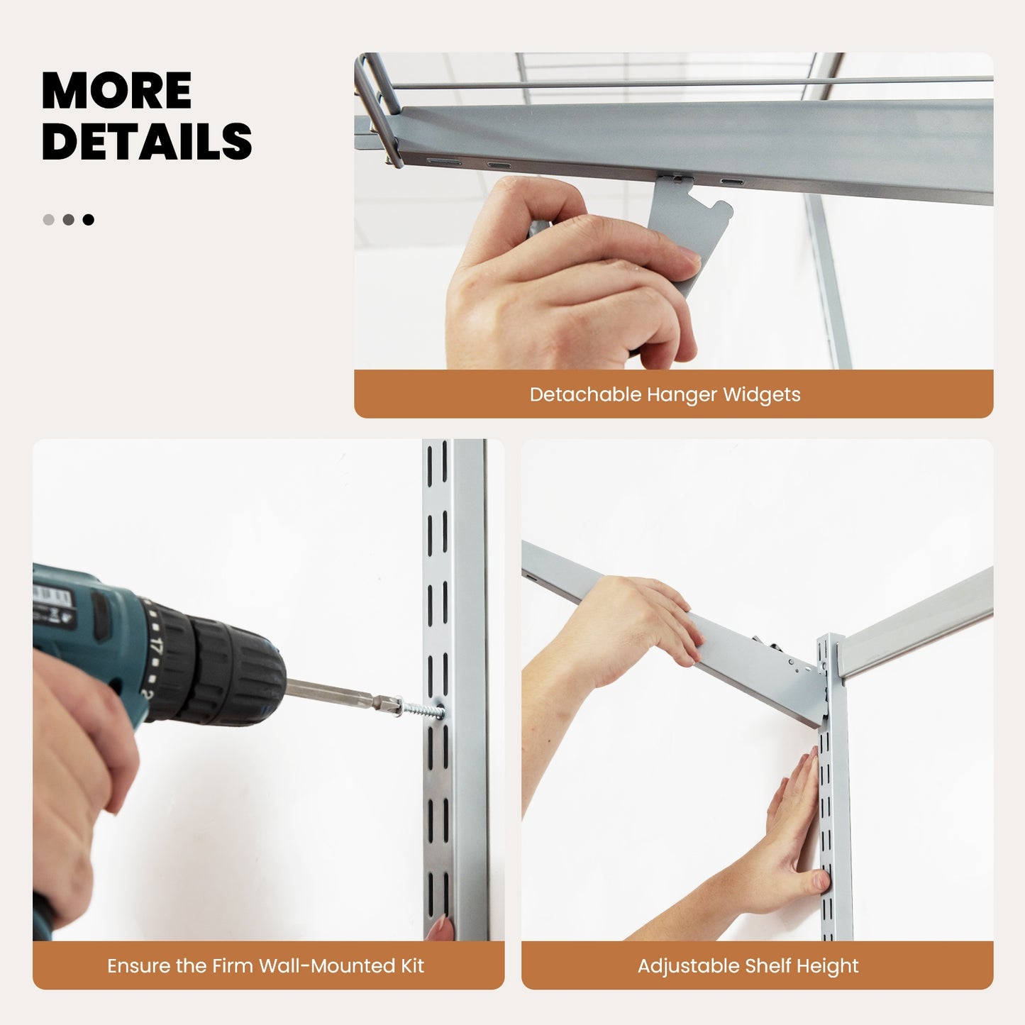 Adjustable Closet Organizer Kit with Shelves and Hanging Rods for 4–6 FT Spaces – Steel Storage System, Grey