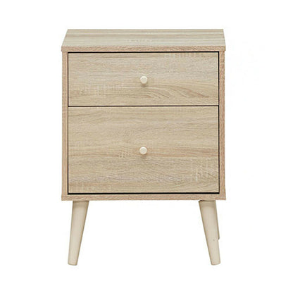2-Drawer Nightstand with Storage and Rubber Wood Legs Natural