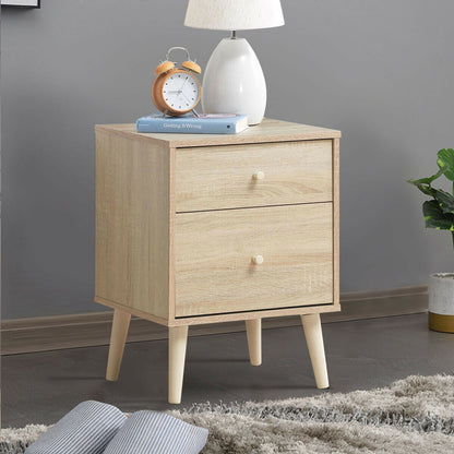 2-Drawer Nightstand with Storage and Rubber Wood Legs Natural