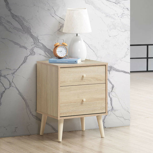 2-Drawer Nightstand with Storage and Rubber Wood Legs Natural