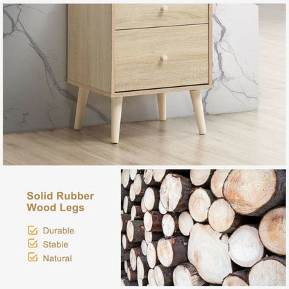 2-Drawer Nightstand with Storage and Rubber Wood Legs Natural