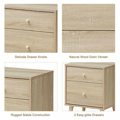 2-Drawer Nightstand with Storage and Rubber Wood Legs Natural