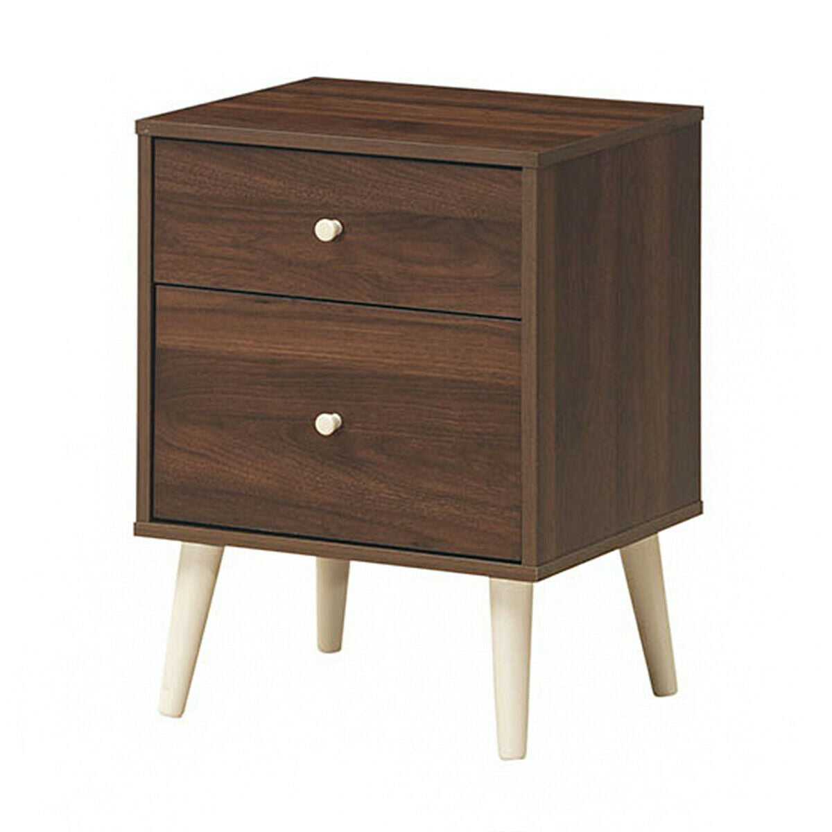 2-Drawer Nightstand with Storage and Rubber Wood Legs Brown
