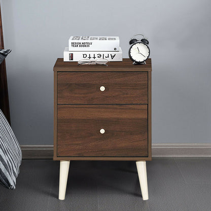 2-Drawer Nightstand with Storage and Rubber Wood Legs Brown