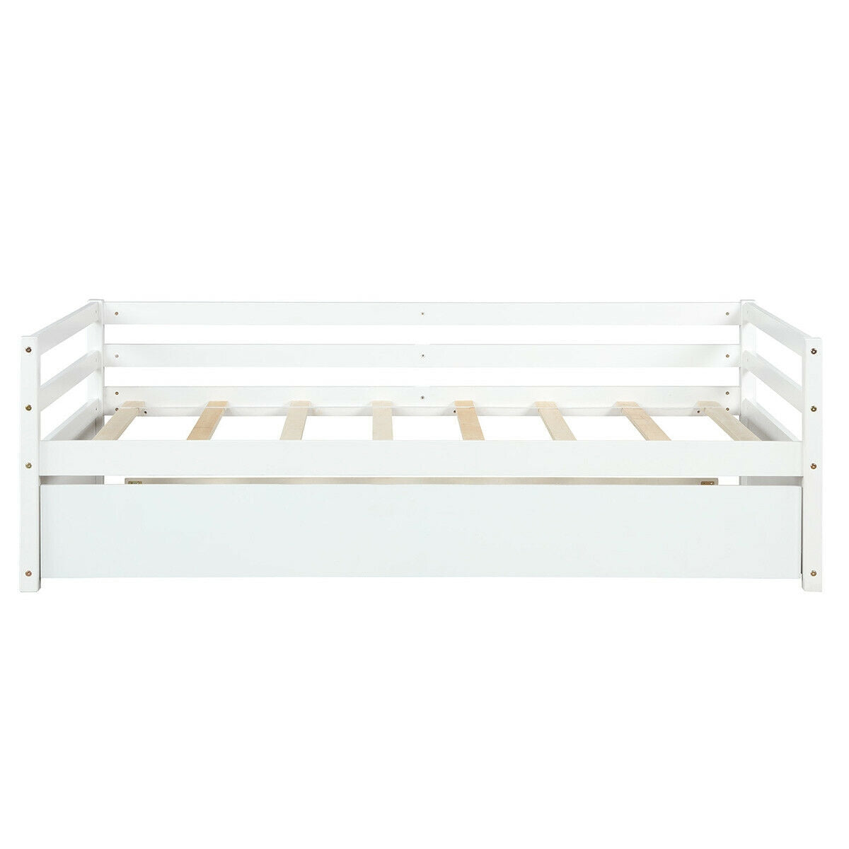 Space Saving Twin Daybed with Pull Out Trundle and Sturdy Wood Slat Frame - White