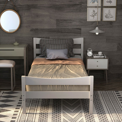 Elegant Twin Size Platform Bed Frame with Slat Support Foundation – White