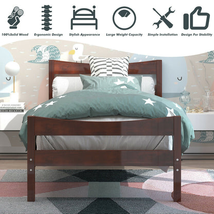 Elegant Twin Size Platform Bed Frame with Slat Support Foundation – Walnut