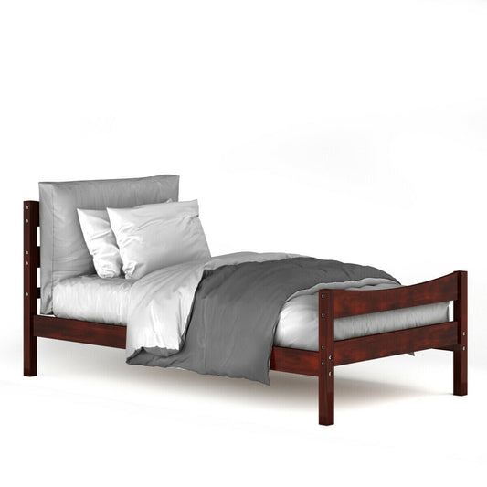 Elegant Twin Size Platform Bed Frame with Slat Support Foundation – Walnut