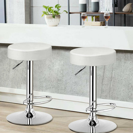 Adjustable Swivel Round Bar Stool with PU Leather Seat and Chrome Base, Set of 2 - White